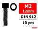 Team Corally - Steel Screws M2 x 12mm - Hex Socket Head - 10 pcs C-3001-20-12