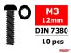 Team Corally - Steel Screws M3 x 12mm - Hex Button Head - 10 pcs C-3003-30-12
