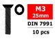 Team Corally - Steel Screws M3 x 25mm - Hex Flat Head - 10 pcs