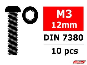Team Corally - Steel Screws M3 x 12mm - Hex Button Head - 10 pcs C-3003-30-12
