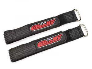Team Corally Pro Battery Straps - 250x20mm Metal Buckle - Silicone Anti-Slip Strings - Black
