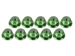 Ultimate RC 4mm Grün Aluminium Stoppmutter mit Flansch selbstsichernd (10) UR1513-GR